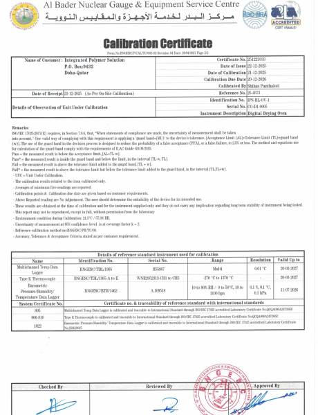 Laboratory Calibration Certificate: Digital Drying Oven (IPS-BL-OV-1) &ndash; Page 2/2