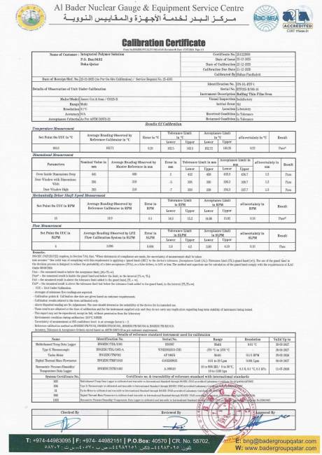 Laboratory Calibration Certificate: Rolling Thin Film Oven (IPS-BL-RTF-1)