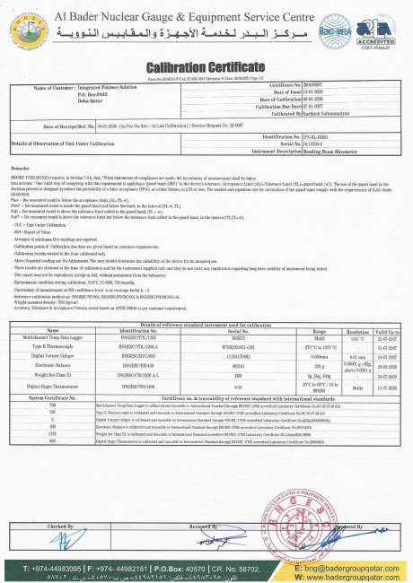 Laboratory Calibration Certificate: Bending Beam Rheometer (IPS-BL-BBR1) &ndash; Page 2/2