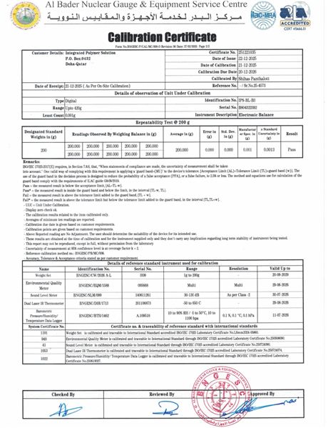 Laboratory Calibration Certificate: Balance OHAUS PA4202C (IPS-BL-B3) &ndash; Page 2/2