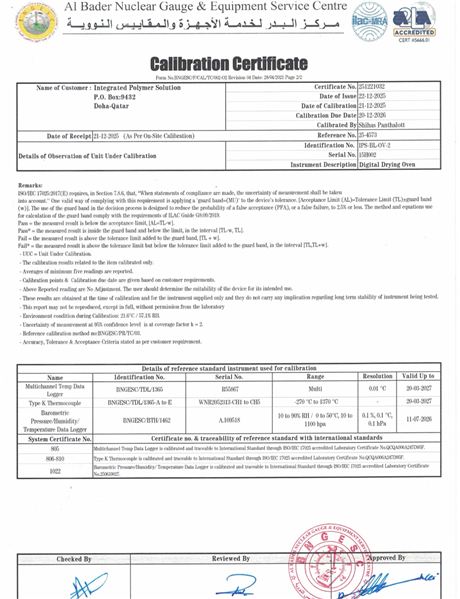 Laboratory Calibration Certificate: Digital Drying Oven (IPS-BL-OV-2) &ndash; Page 2/2