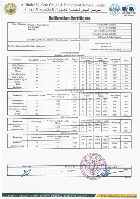 Laboratory Calibration Certificate: Softening Point Accessories (ASTM D36) &ndash; Sheet 2/3